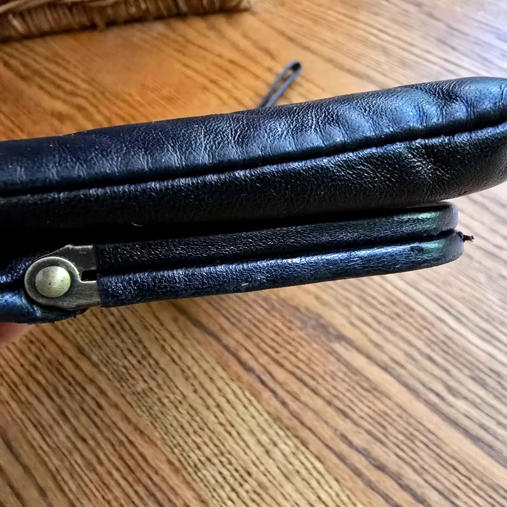 Leather HOBO Navy Clutch Architectural Wristlet Large